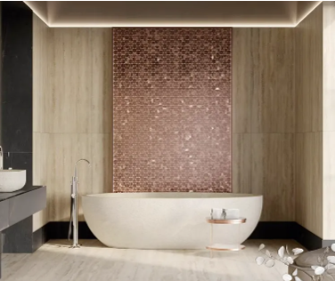 large format tile on walls in modern bathroom