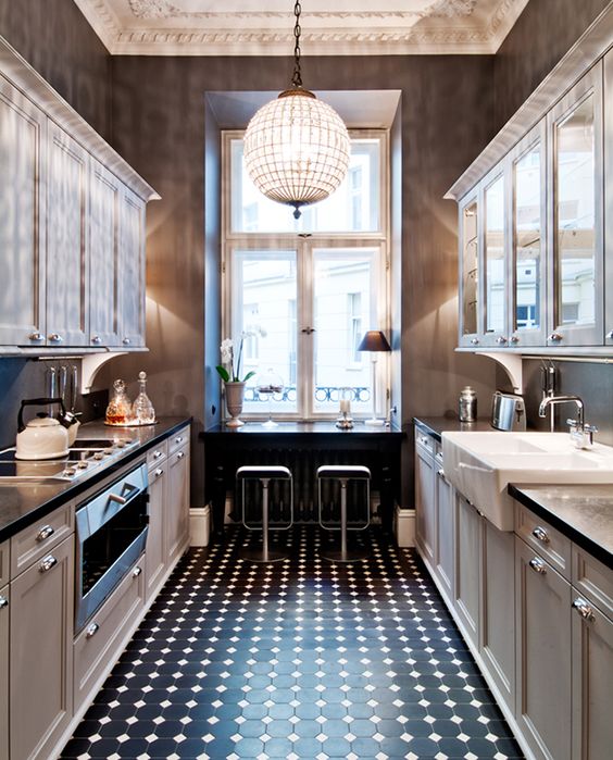 octagon and dot patterned kitchen floor tile
